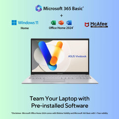 ASUS Vivobook 15, 15.6" FHD (1920 x 1080), Intel Core i3-1315U, (16GB RAM/512GB SSD/Intel® UHD/Win 11/M365 Basic (1Year)*/Backlit Keyboard/Office Home 2024/Cool Silver/1.70 kg), X1504VA-NJ2324WS