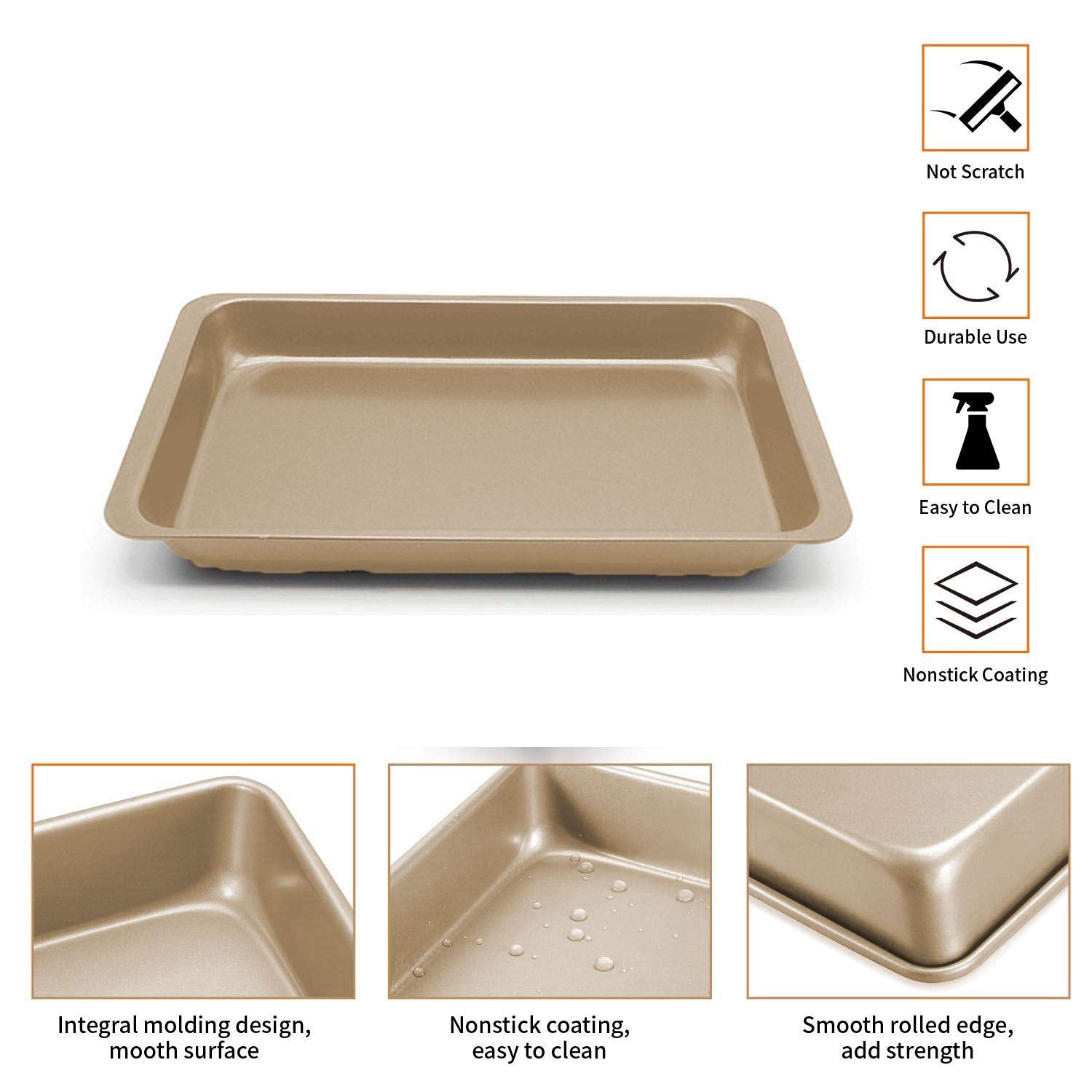 SYGA 11 inch Rectangular Carbon Steel Non-Stick bakeware Cake and Cookies Baking Oven use Plate (Champagne Gold)