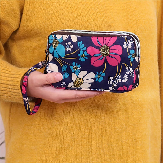 SYGA Women's Clutch Canvas Art Three-Layer Long Wallet Women's Handbag Large Capacity Key Coin Purse Casual Mobile Phone Bag