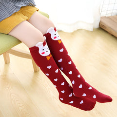 MOMISY 1 Pair of Baby Spring Winter And Autumn Combed Cotton Long Tube Knee-High Socks Suitable Age of 3 to 12 Years (IN, Age, 3 Years, 12 Years, BunnyHeart)