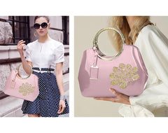 SYGA Women's Glossy Patent Leather Handbag With Flower Design & Color (White)