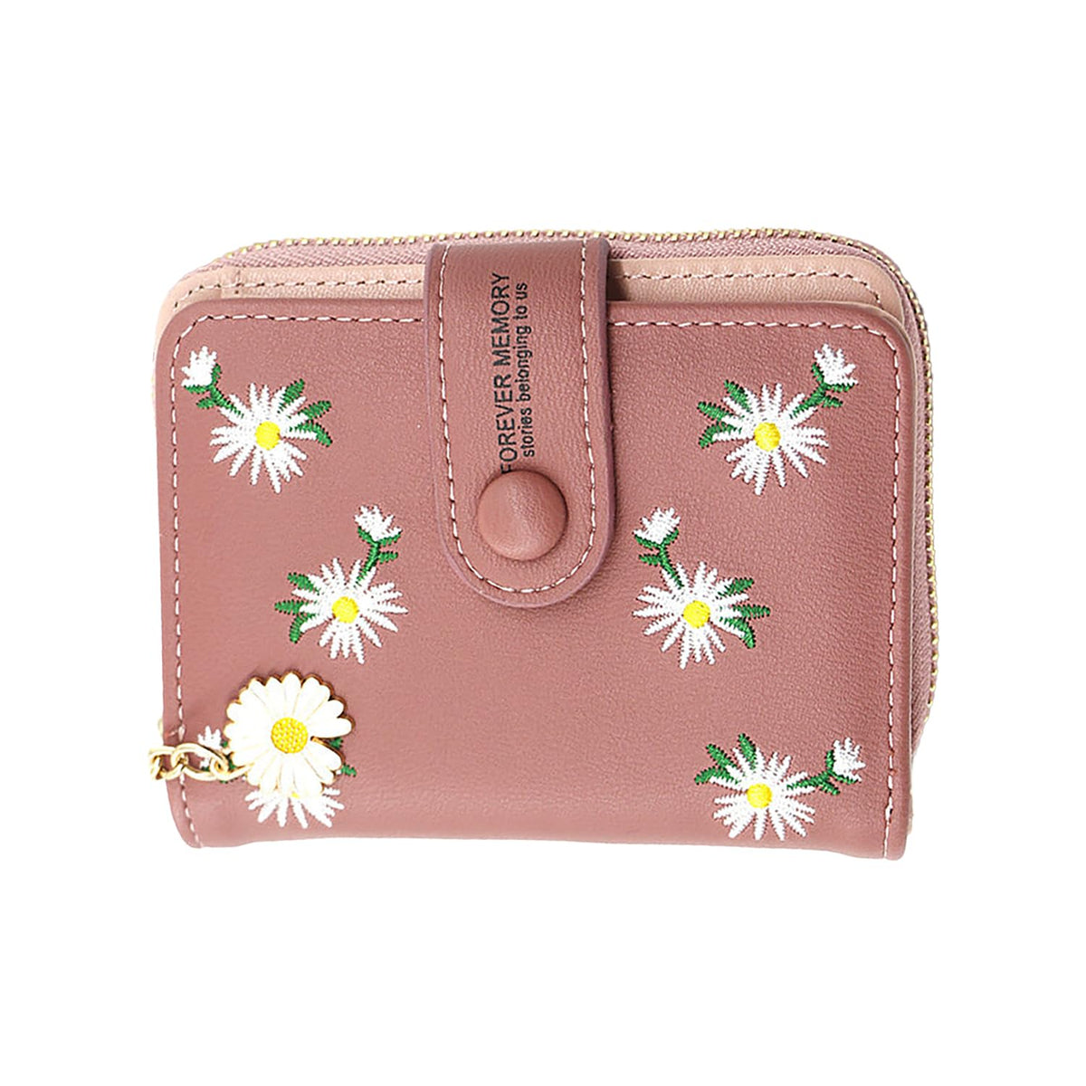 SYGA Women's Short Zipper Buckle Personalized Pu Leather Wallet Coin & Card Purse(Flower Pink)