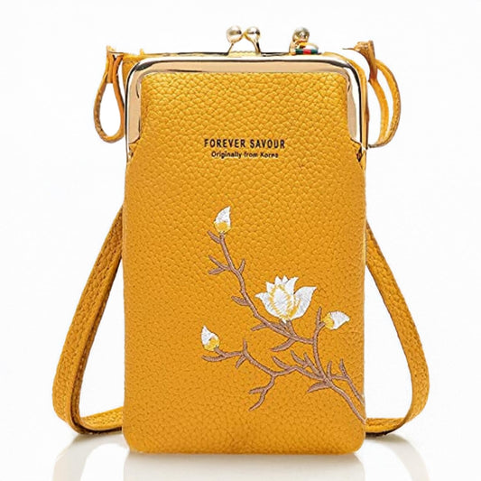 MOMISY Mobile Bag Cellphone Sling Bag Card Holder Wallet Handbag Crossbody multi-function Shoulder Bag for Girls & Women-Embroidery (Yellow)