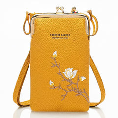 MOMISY Mobile Bag Cellphone Sling Bag Card Holder Wallet Handbag Crossbody multi-function Shoulder Bag for Girls & Women-Embroidery (Yellow)