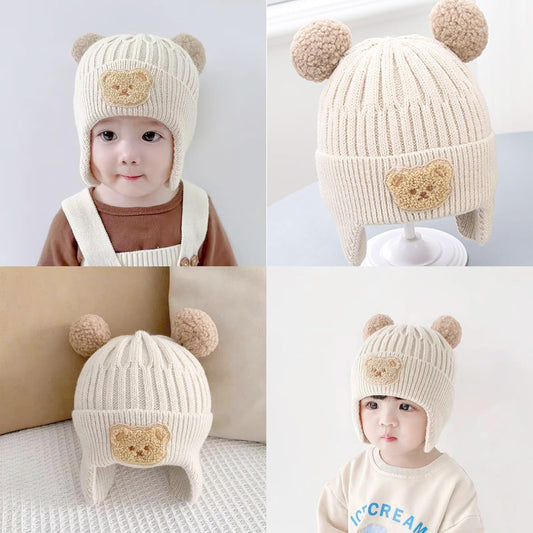 MOMISY Baby Beanie Winter Hat, Rainbow Warm Toddlers Beanies for Kids Boys & Girls Woolen Knitted Cap (6 Months - 2 Years) (Bear Beige)
