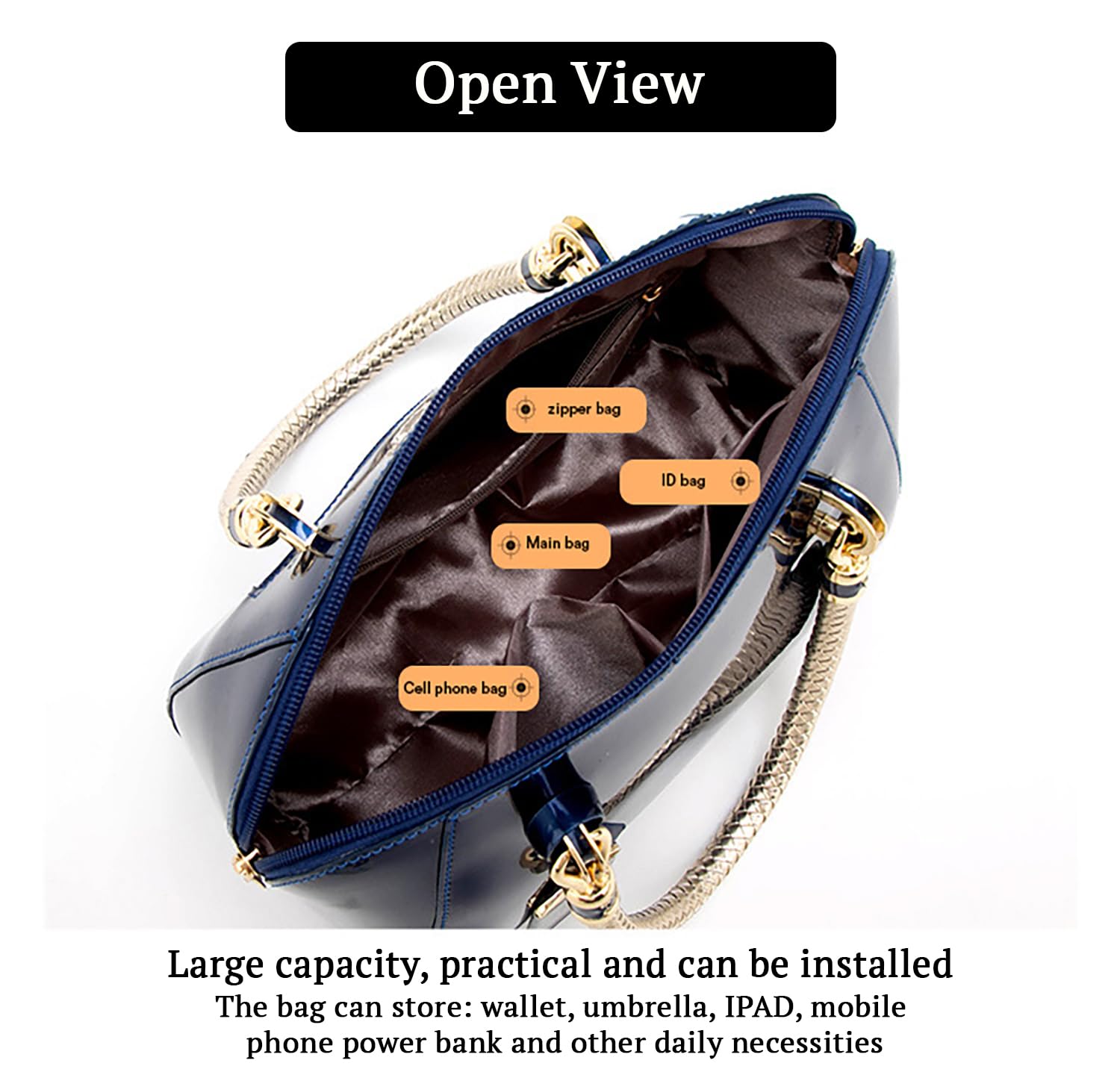 SYGA Gloosy versatile patent leather women's bags, texture and personality, portable Handbag, crossbody bag(ROYAL BLUE)