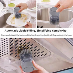 MOMISY Plastic Cleaning Brush with Soap Dispenser for Kitchen, Sink, Dish Washer with Storage Stand-Pack of 1 (Grey)