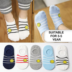 MOMISY 5 Pairs Baby kids Girl Boys Toddlers InfantmCotton Stretch Baby Socks (IN, Age, 6 Years, 8 Years, StripeSmiley)