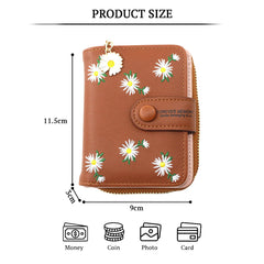 SYGA Women's Short Zipper Buckle Personalized Pu Leather Wallet Coin & Card Purse(Flower Brown)