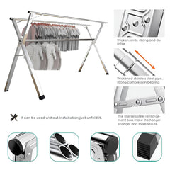 STANSY Extendable Double Rod Clothes Drying Stand, Foldable Galvanized Steel, Adjustable Length 130-200 cm, Heavy Duty Laundry Rack for Indoor and Outdoor Use