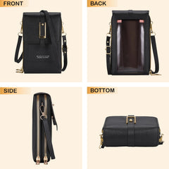 MOMISY Mobile Bag Cellphone Sling Card Holder Wallet Handbag, Transparent Screen, Crossbody Multi-function Shoulder Bag for Girls-Belt (Black)