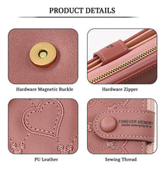 SYGA Women's Short Zipper Buckle Heart Shaped Wallet with Key Chain, Cute for Girls Pu Leather Wallet Coin & Card Purse(Mickey Pink)