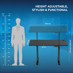 The Sleep Company - Electric Height Adjustable Desk | Ergonomic Work from Home Table | 4 Memory Presets | 2 Years Warranty | 1600 x 700 Thick Top | Free Installation | Black & Black