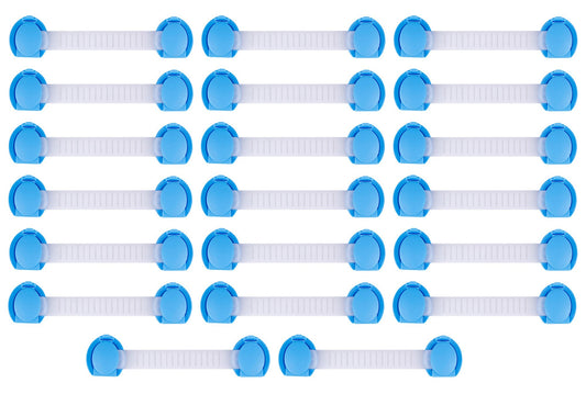 SYGA 20 Pcs Baby Safety Locks | Child Proof Cabinets, Drawers, Appliances, Toilet Seat, Fridge and Oven | Tools Not Required | Uses Dual Adhesive Tape and Latch System (Blue Lining)