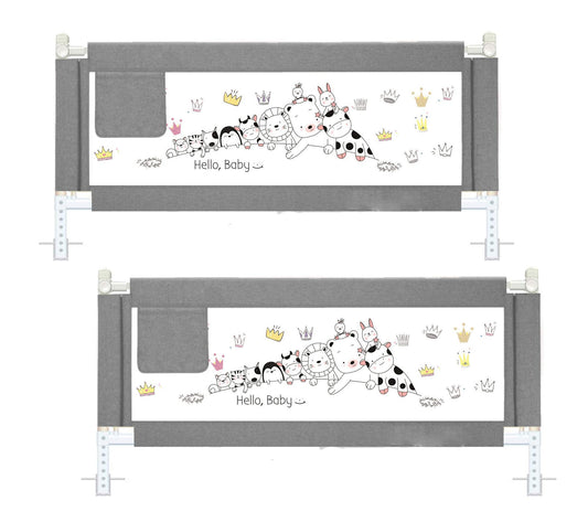 SYGA 1.5 & 2.0 M Pack of 2 Animal Print Baby Safety Bed Rail_Gray
