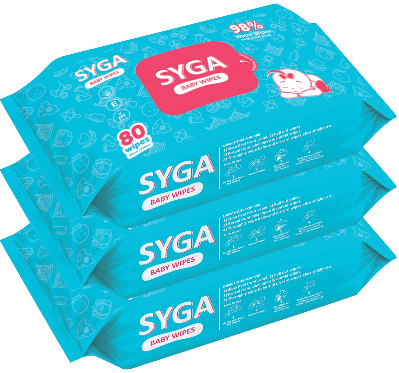 SYGA Baby Wet Wipes With Lid Soft Cleaning Baby Wipes Aloe Vera With Vitamin-E For Your Toddlers, Infant, Child, Baby, Elder, Adult-80 Wipes, 15cm x 20cm, Pack of 1