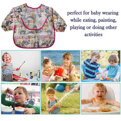 SYGA Baby Bibs with Sleeves Waterproof Feeding Dribble Bibs Painting Apron Bibs Adjustable Closure with Large Pocket for Infant Toddler 1 to 3 Years Old- Blue Little Prince