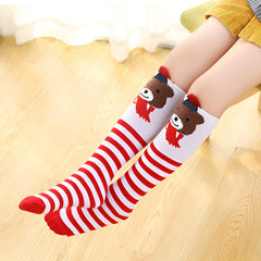MOMISY Girl's 1 Pair of Baby Spring Winter And Autumn Combed Cotton Long Tube Knee-High Socks Suitable Age of 3 to 12 Years (IN, Age, 3 Years, 12 Years, RedWhiteStripes)