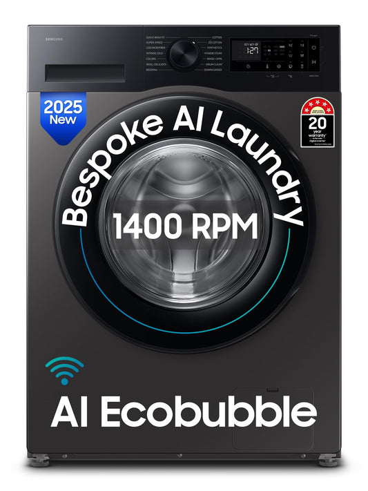 Samsung Smart Choice 12 kg, 5star, AI Ecobubble, Super Speed, Wi-Fi, Hygiene Steam with Inbuilt Heater, Digital Inverter, Fully-Automatic Front Load Washing Machine (WW12DG5B24AXTL, Inox)