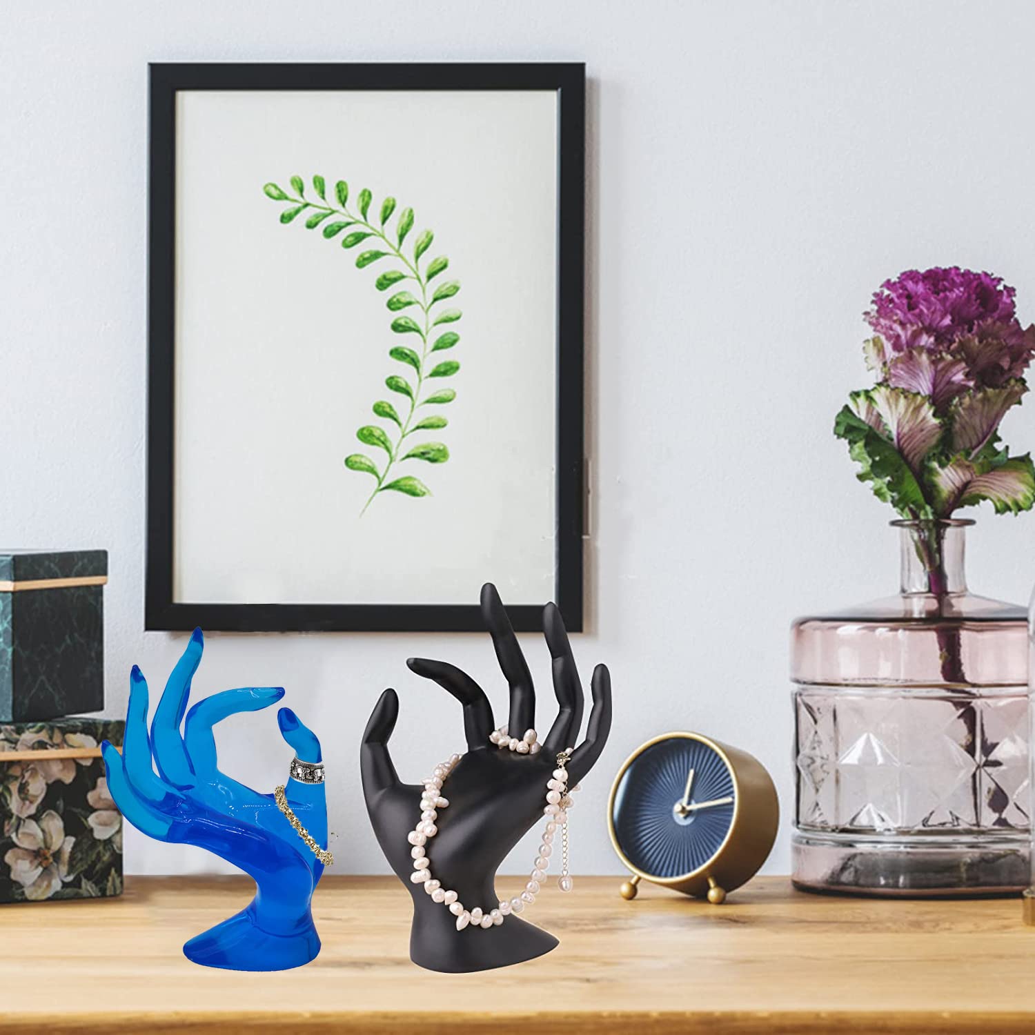 SYGA Hand Shape Ring Holder Jewelry Display Polyresin Mannequin Shaped Jewelry Stand Bracelet Holder for Home, Retail Stores, Jewelry Retailers - Transparent Blue
