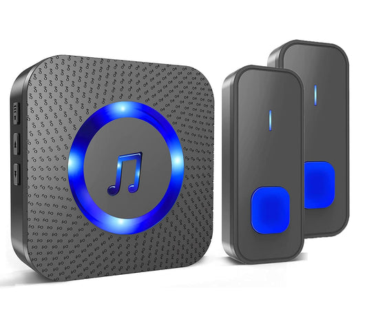 SYGA Black Wireless Home Doorbell Dingdong Door Bell Pager Smart Waterproof Touch Button Chime Kit with LED Light for Offices,Hospital,Operating at 500-feet (2 Transmitter & 1 Receiver)