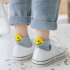 MOMISY 5 Pairs Baby Girl Boys Tube Socks Toddlers Infant Solid Color Boat Spring and Autumn Socks Stretch Baby Sock - Multicolor (Net Smiley, 4 year to 6 year)