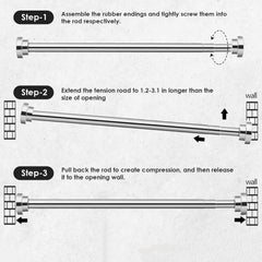 STANSY Adjustable Telescopic Curtain Rod, Stainless Steel, 125 to 220 cm, Heavy-Duty Tension Rod for Window, Door & Bathroom, Rust-Resistant, Multipurpose Expandable Rod