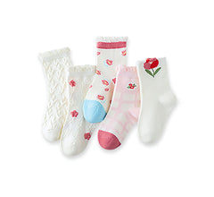 SYGA 5 Pairs Baby Girl Boy Socks, Toddlers Infant Cotton Warm Stretch Crew Socks with Rose Design, Suitable for Ages 18-38 Month baby