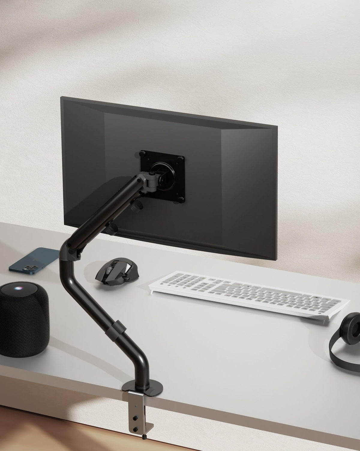SYGA Adjustable Monitor Arm Stand for 17- to 32-Inch Flat Screen Monitors, Telescopic Cooling Desktop Computer Monitor Stand, Black
