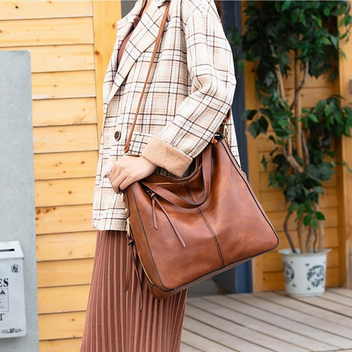 SYGA 2 Piece Women's Bag,Clutch Bag,Cross-Border Portable PU Shoulder Casual Bag (BROWN)