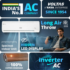Voltas 245V Vectra Plus 2 ton 5 star inverter Split AC|4-IN-1 Adjustable mode| Energy Efficient|High ambient Cooling-cools even at 52Â°C|Anti dust filter with Anti-microbial coating| Copper Coil|White