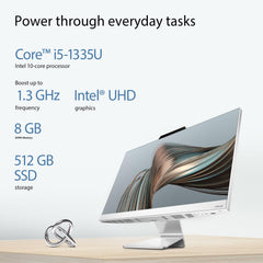 ASUS A3402, 23.8" FHD, 13th Gen, Intel Core i5-1335U, All-in-One PC (8GB RAM/512GB SSD/Windows 11/Office 2021/White/5.4 Kg) with Wireless White Keyboard & Mouse, 3 Years Warranty, A3402WVA-WPC004WS