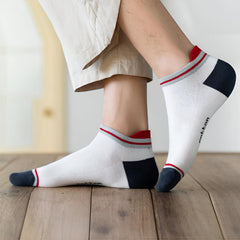MOMISY Men's Premium Cotton Cushion Ankle length Socks, (Multicolor) Pack of 5 (Free Size) (Boat 2 Color)