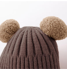 SYGA Winter Warm Ear Protection Knitted Cute Pompom Baby Hat (2-6 Year) Brown