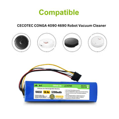 ELBOTICS ®14.4v / 14.8v 5200mAh Compatible with CECOTEC Conga 4090 4490 4690 4590 Robot Vacuum Cleaner Accessories Battery Replacement