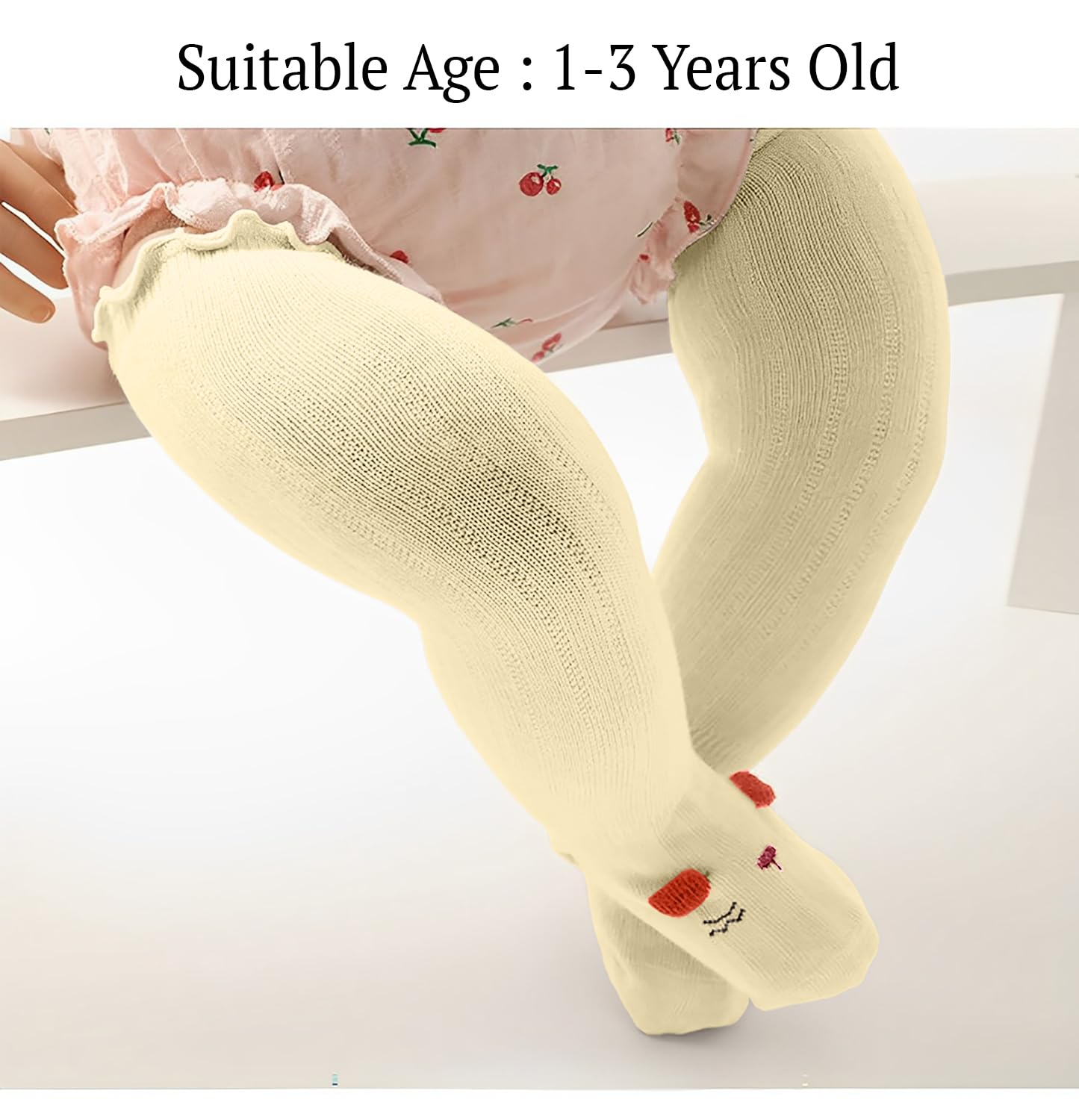 SYGA Baby Long Socks Cotton, Over the Knee, No Tightness, High-Top, Cute Design - M Size, Suitable for 6-12 Months (White)