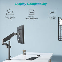 SYGA Monitor Stand Arm Desk Mount Fully Height Adjustable Bracket with C-Clamp & Gronment 180°Tilt Rotation Supports 22 to 35 Inch Monitors and TV - Single MSE03