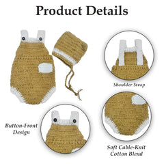 MOMISY Baby Photography Costume Set, Knitted Beanie Cap and Romper, Khaki and White