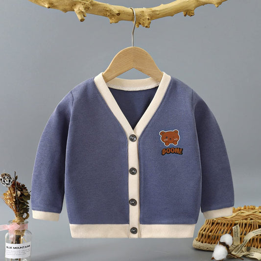 MOMISY Cotton Blend Baby Boy & Girls Sweater Jacket Front Open Cardigan (6 To 12 Months, Blue Grey)