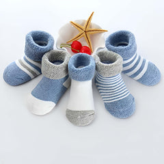 MOMISY 5 Pairs Baby Girl Boys Tube ankle Socks for Baby Girl BoysToddlers Infant kids (Blue, 0 Months to 6 Months)