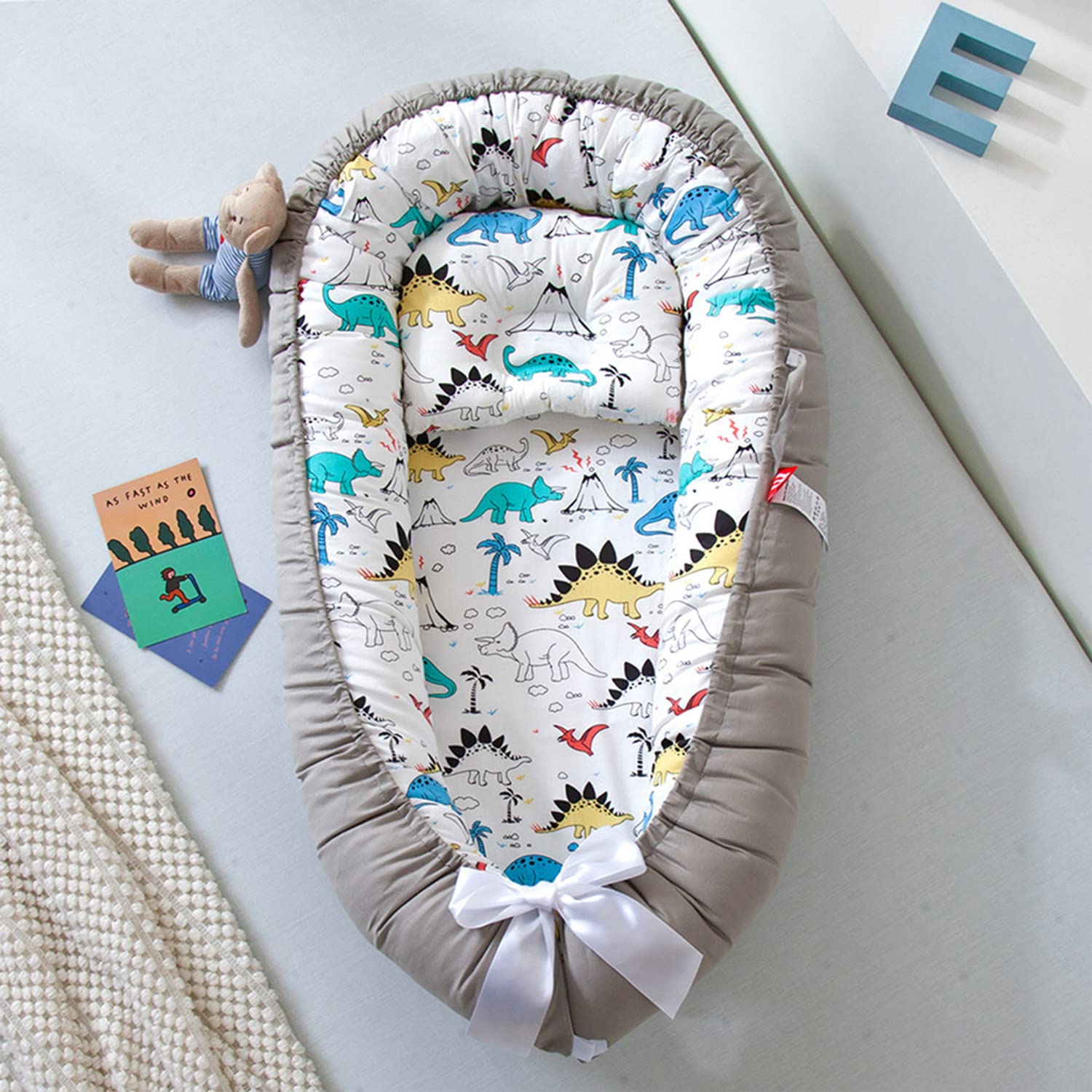 SYGA New Born Baby Nest Portable Reversible Sleeping Bed Foldable Sleeping Toddler Cotton Baby Mattress Pillow for 0-2 Years Baby, 53 X 88 CM, Blue Edge Blue Star