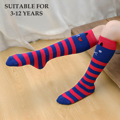 MOMISY 1 Pair of Baby Spring Winter And Autumn Combed Cotton Long Tube Knee-High Socks Suitable Age of 3 to 12 Years (IN, Age, 3 Years, 12 Years, DarkPinkBlueStripes)