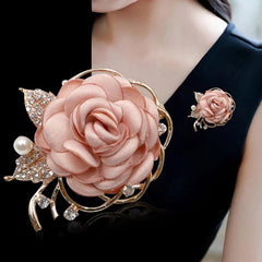 SYGA Women's Floral Brooch Pin with Rhinestones and Pearls (Pink)