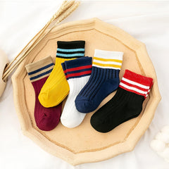 MOMISY 5 Pairs Baby kids Girl Boys Toddlers InfantmCotton Stretch Baby Socks (IN, Age, 3 Years, 5 Years, Multi2Bars)
