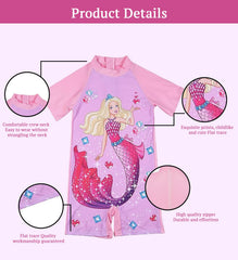 SYGA Children's Swimsuit Short Sleeve Barbie Mermaid-M Size Perfect for Kids Age 3-4 Years Old (Purple)