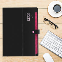 SYGA Cute Smiling Face Multi-Layer Accordion Bag Storage A4 Folder, Small Fresh Test Paper Bag Ticket Information Bag 12 Grids (Black)
