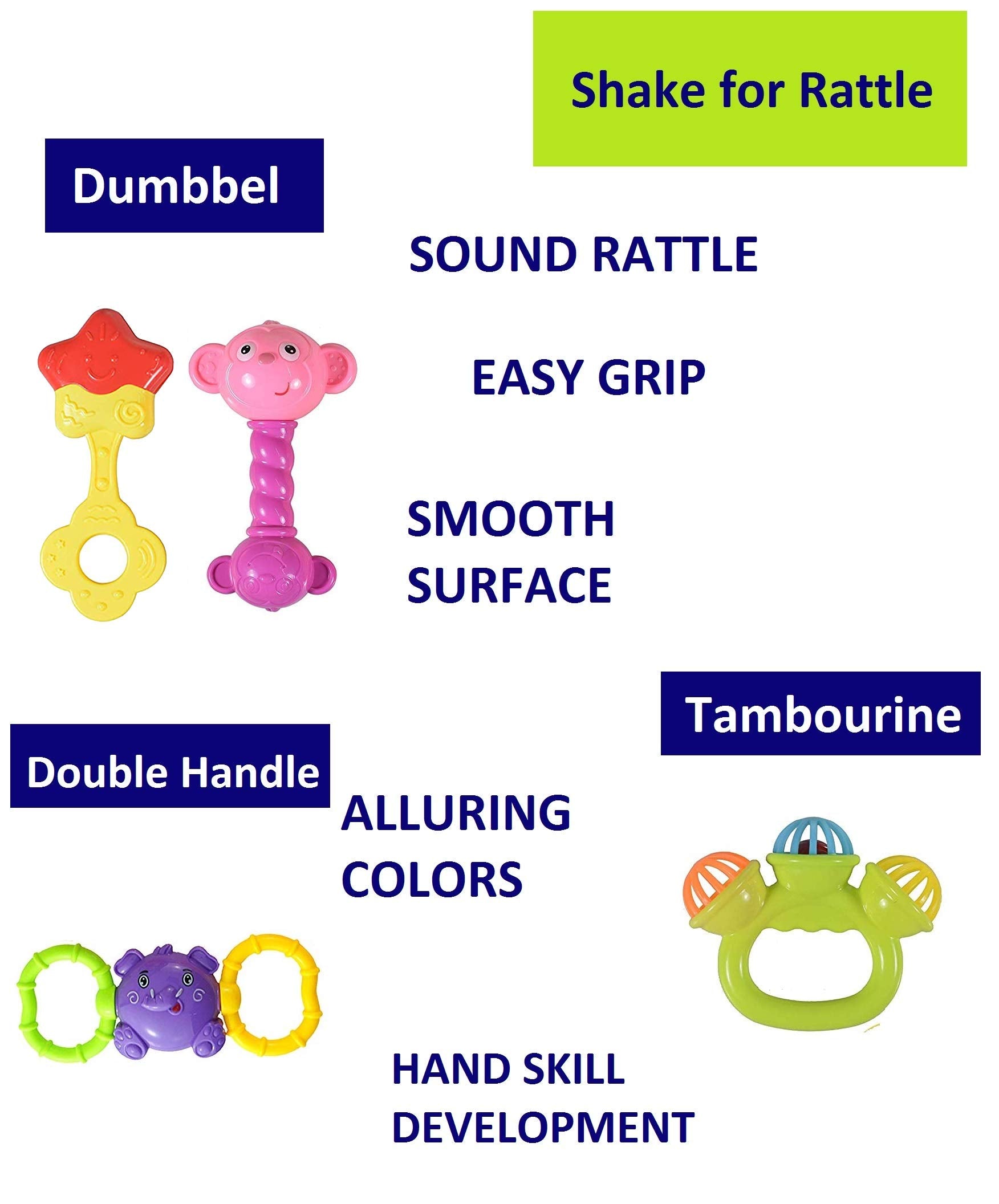 SYGA Colorful 7 Rattles and 1 Teether Toy Set