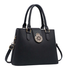 SYGA Elegant Striped Handbag for Women Crown Emblem Design, Convertible Crossbody & Shoulder Bag