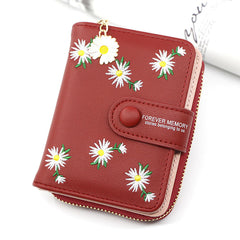 SYGA Women's Short Zipper Buckle Personalized Pu Leather Wallet Coin & Card Purse(Flower Red)