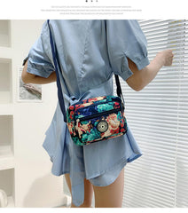 MOMISY Women Mobile Cellphone Messenger Bag Ladies Nylon Shoulder Cross Body Long Strap for College, Outing, Travelling, Work (Small, Big Flower), Multicolour